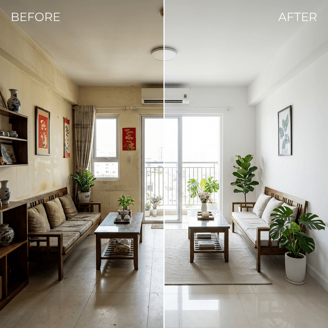 Trước và sau khi sơn lại căn hộ với Jotun